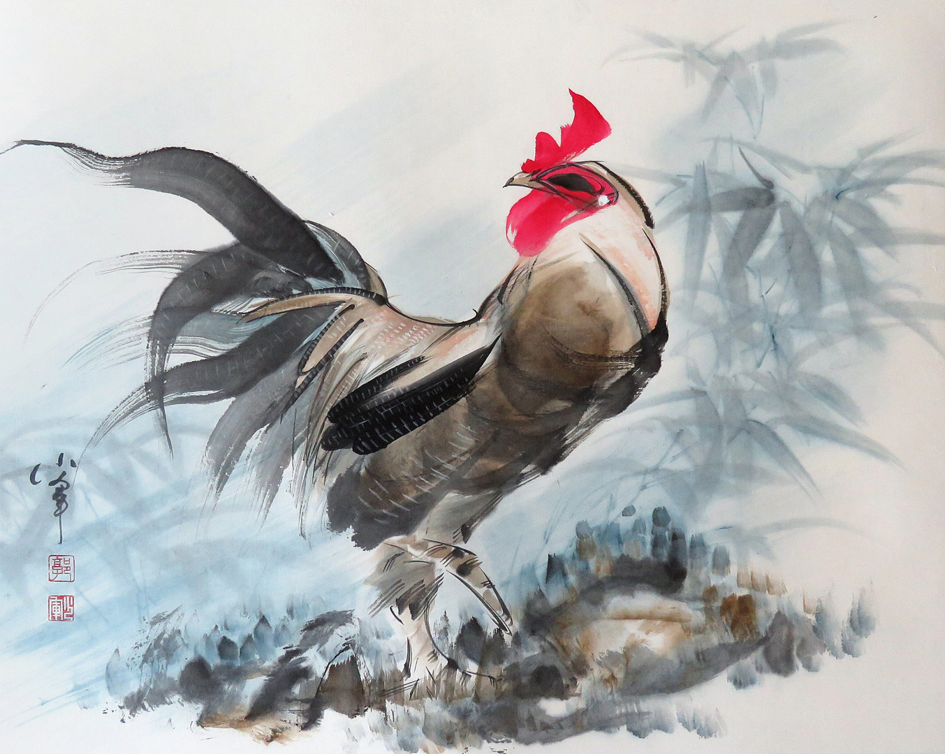 《雄鸡》56x45cm 纸本水墨 水墨动物 2018年